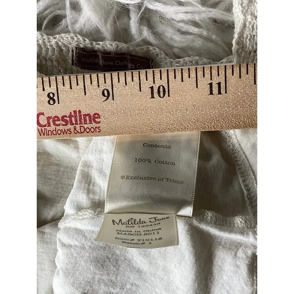 Matilda Jane You and Me Girls Crochet Boho Grace Top Minimalist Ivory Cream SZ 6